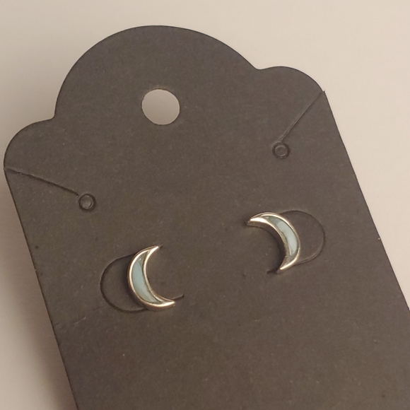 925 Sterling Silver Genuine Larimar Moon Earrings - Picture 1 of 6